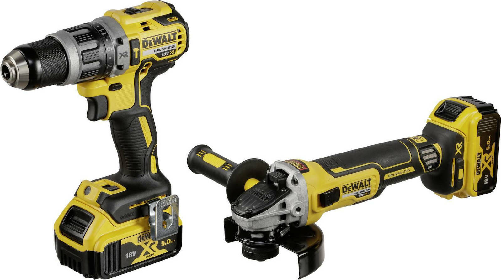 Dewalt 18V Angle Grinder & Impact Drill Set with 2x5Ah Batteries and Case DCK2080P2T