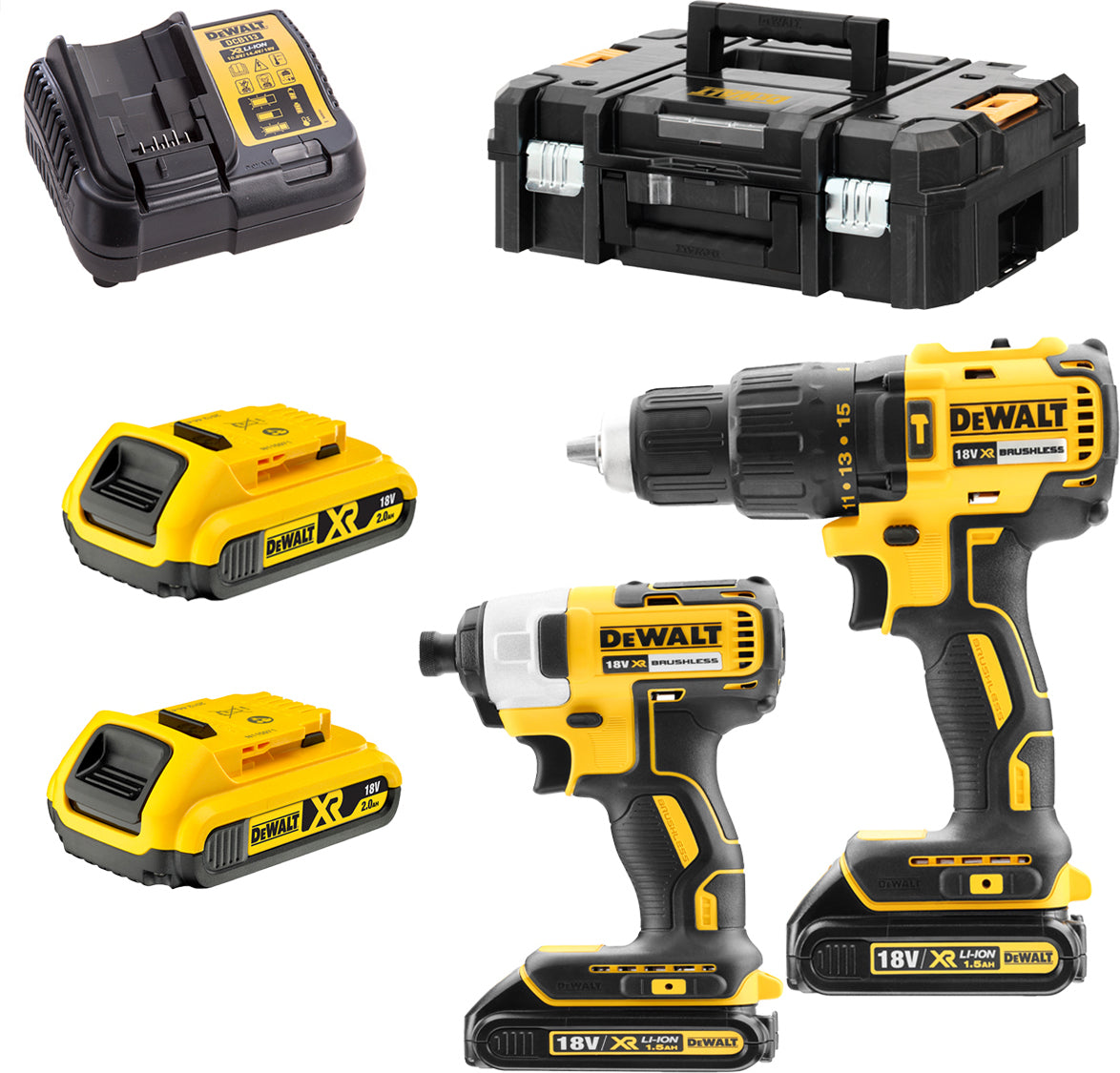 Dewalt Impact Drill & Impact Driver 18V Set with 2x2Ah Batteries and Case DCK2060D2T