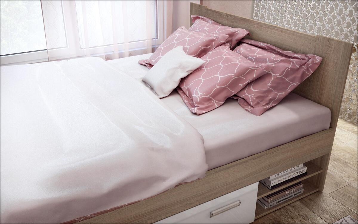 Double bed + drawers Lucas 160x200 oak sonoma + white glossy