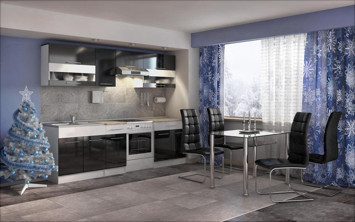 Kitchen composition Hincapie 2.60m white + black glossy