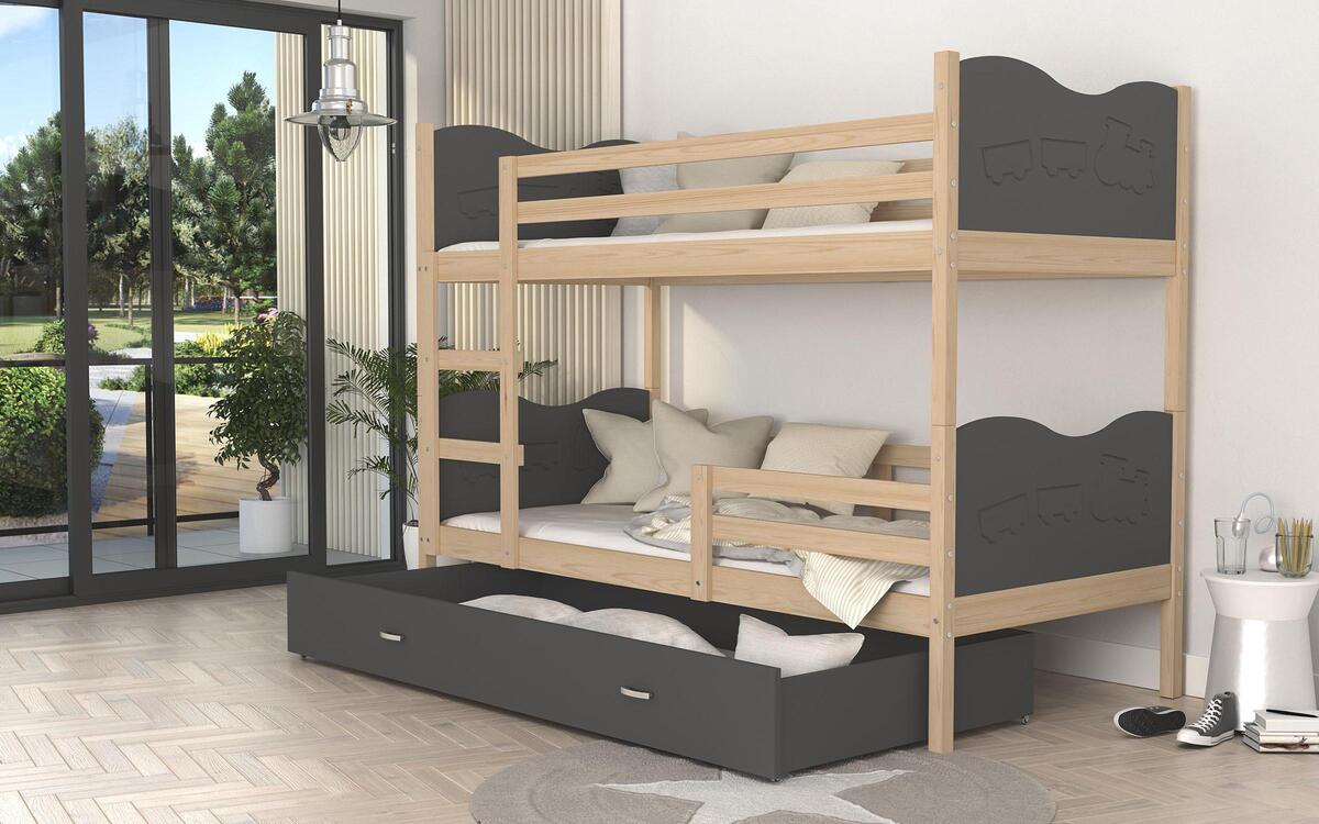 Children's bunk bed + mattresses Wong 80x190 pine + grey
