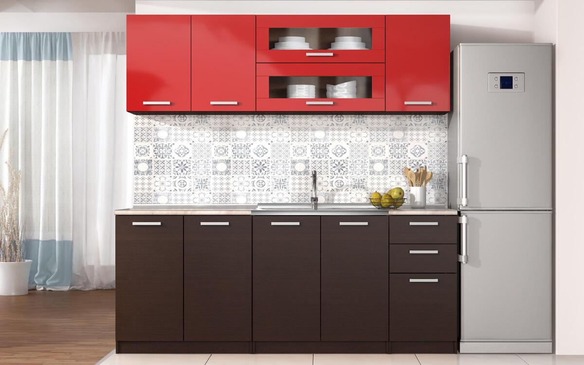 Kitchen composition Darvin 2.00 m. wenge + red glossy