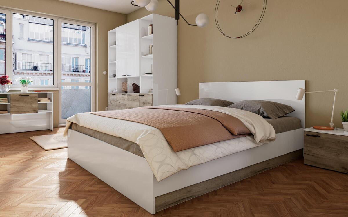 Bedroom set Kalten 160x200 oak kraft grey + white glossy