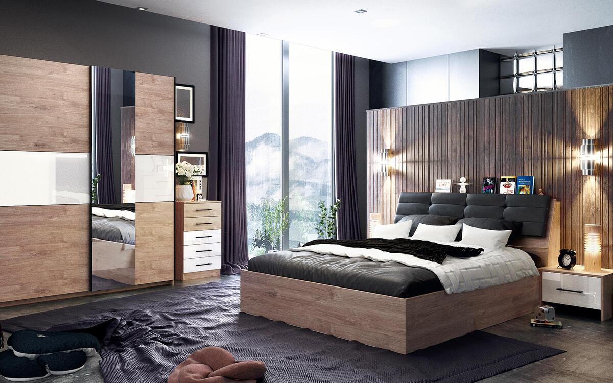 Double bed Inter 160x200 oak harbor gold + white