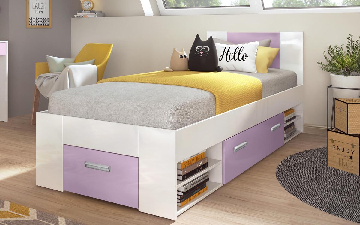 Children's bedroom set Michel 90x200 white glossy + purple glossy