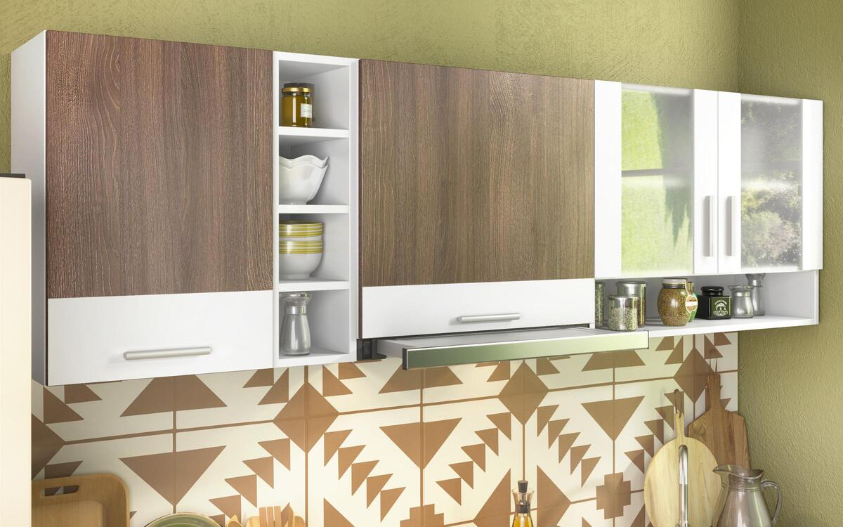 Kitchen set + bottle holder Teriel 2.00m white + cocoa oak