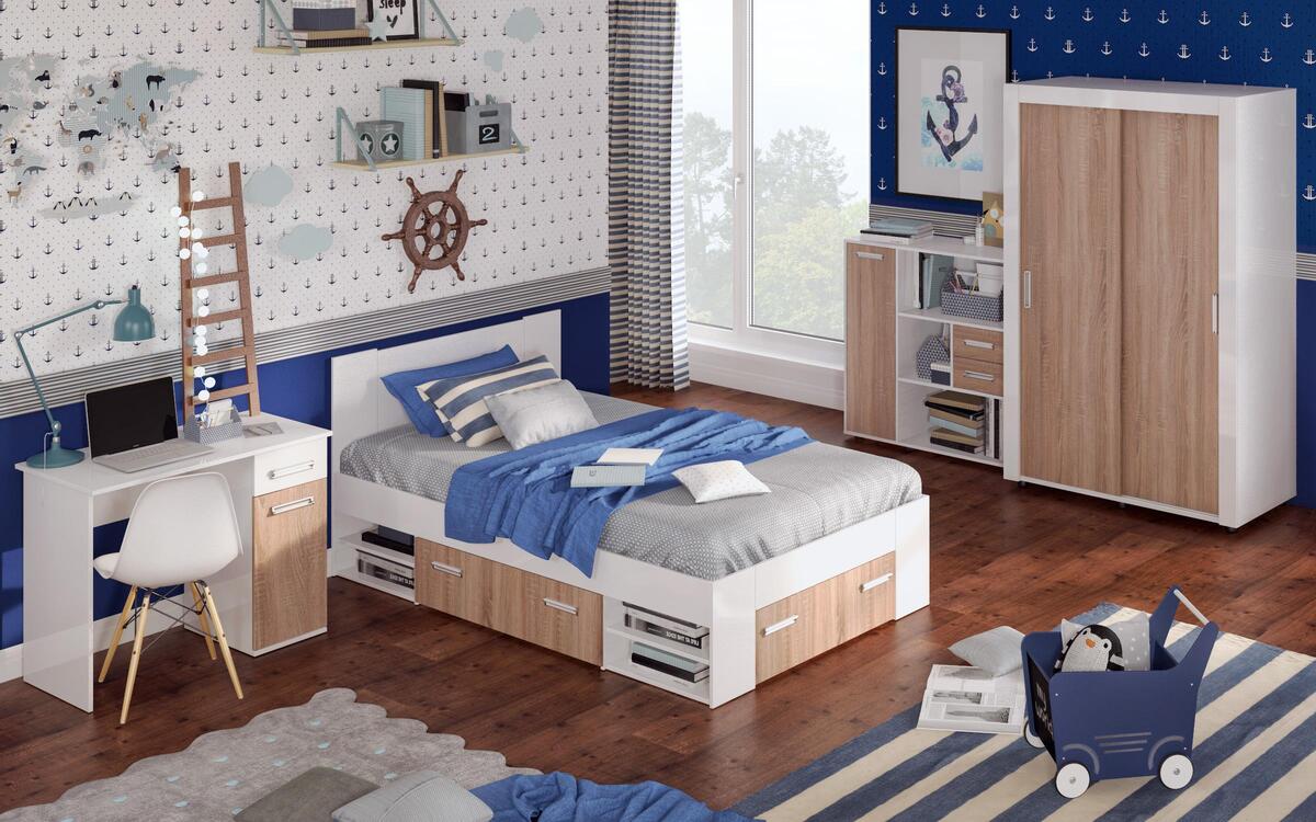 Children's bedroom set Nautilus 120x200 oak sonoma + white glossy