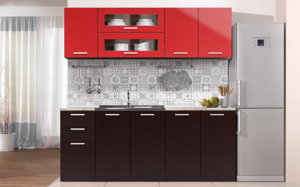 Kitchen composition Darvin 2.00 m. wenge + red glossy
