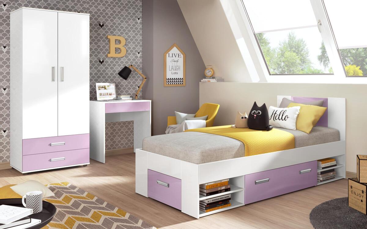 Children's bedroom set Michel 90x200 white glossy + yellow sagre