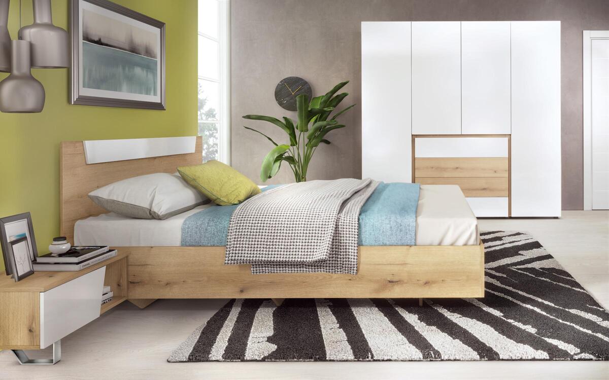 Bedroom set Intre 160x200 oak evok + white glossy