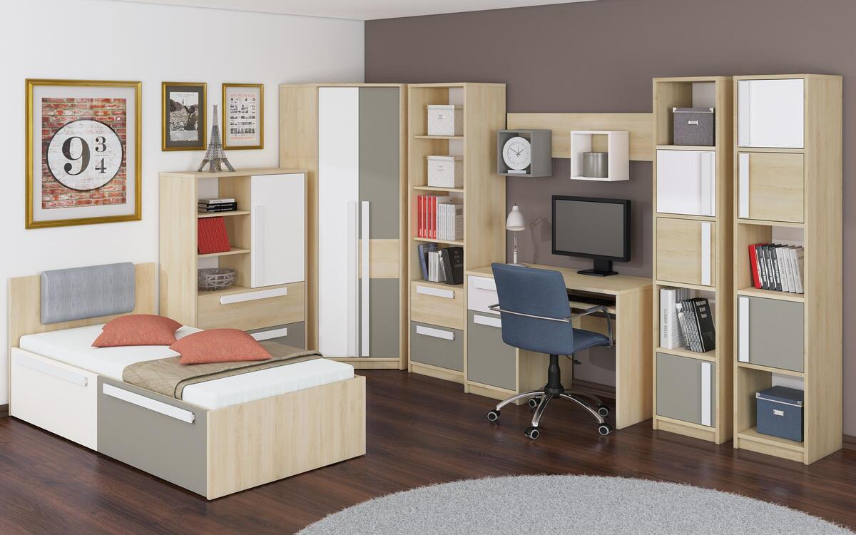 Single bed Senegal 90x200 fjord beech + white + gray platinum