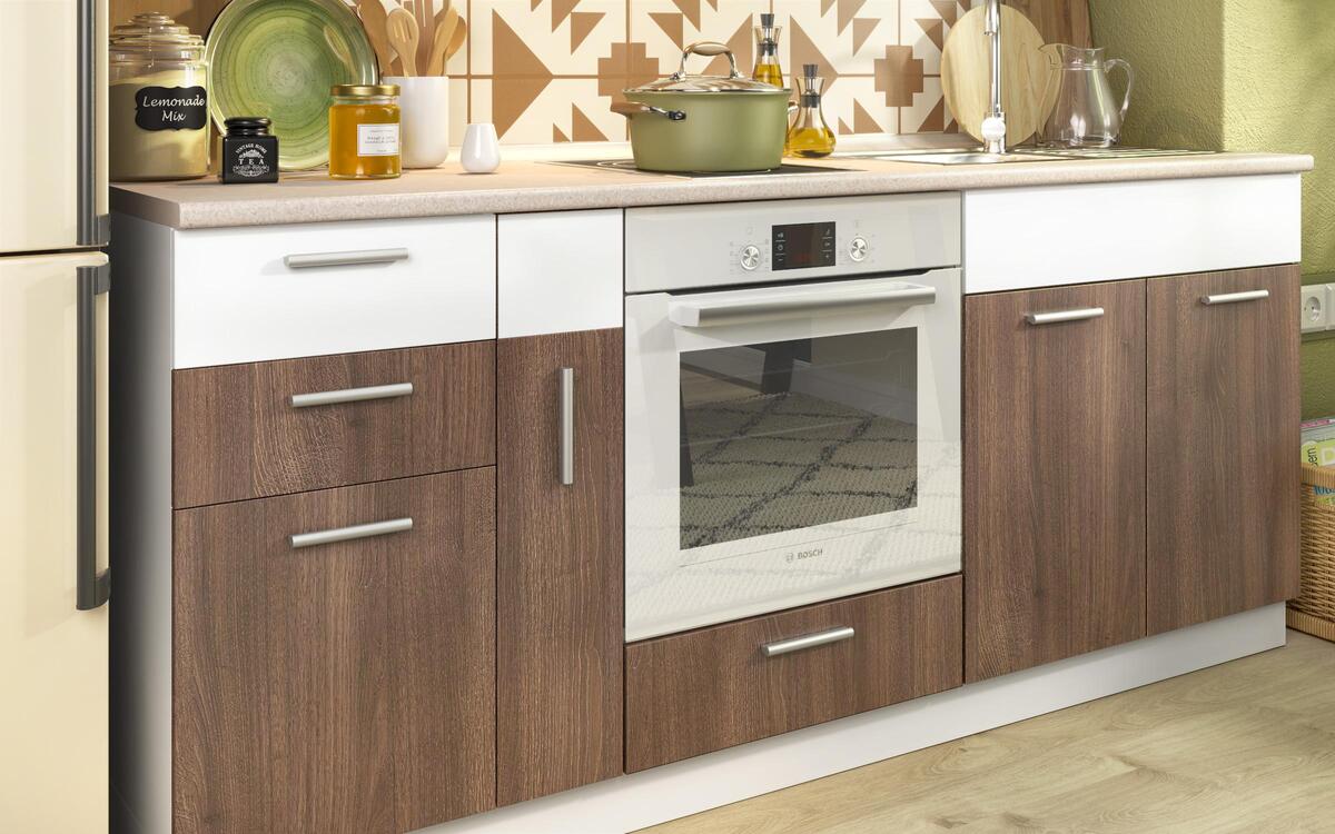Kitchen set + bottle holder Teriel 2.00m white + cocoa oak