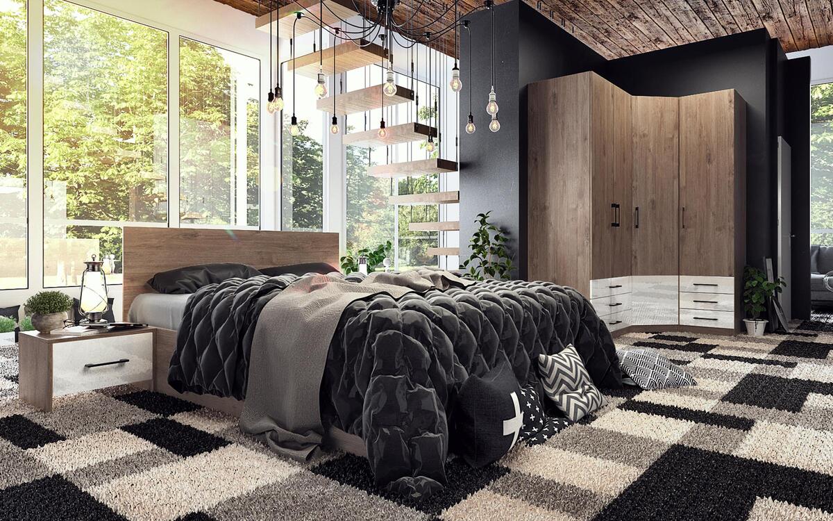 Double bed Inter 160x200 oak harbor gold + white