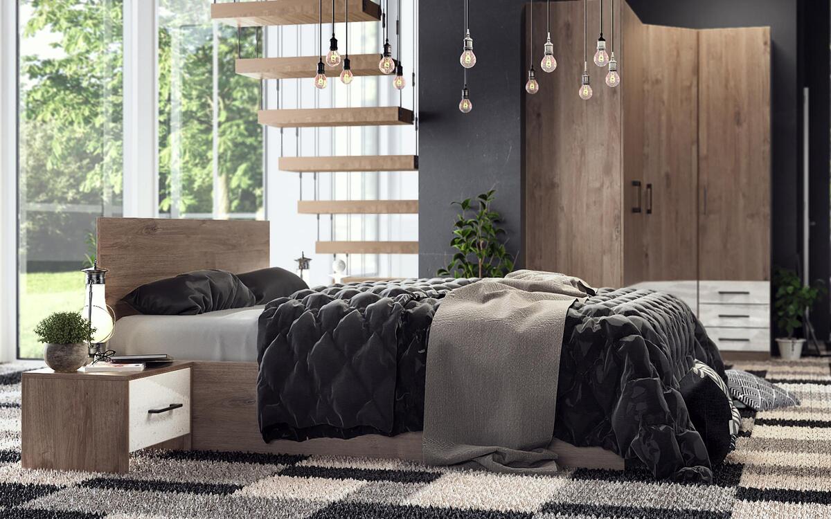 Double bed Inter 160x200 oak harbor gold + white