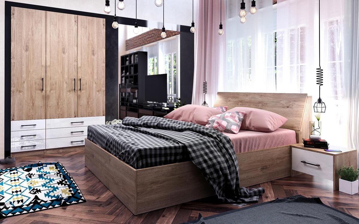 Double bed Inter 160x200 oak harbor gold + white
