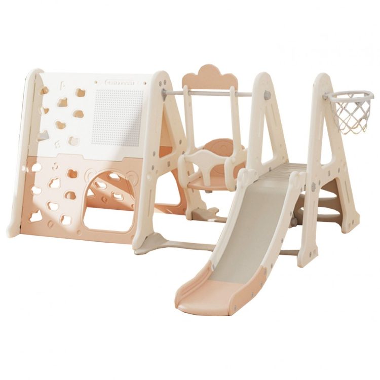Children's Swing with Climbing Board, Slide and Net Pink AZ004-PN