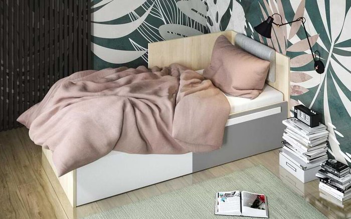 Single bed Senegal 90x200 fjord beech + white + gray platinum