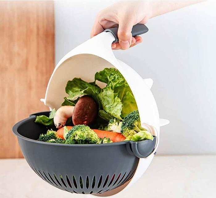Multi-cutter for vegetables 6 in 1 with a rotating drainage basket