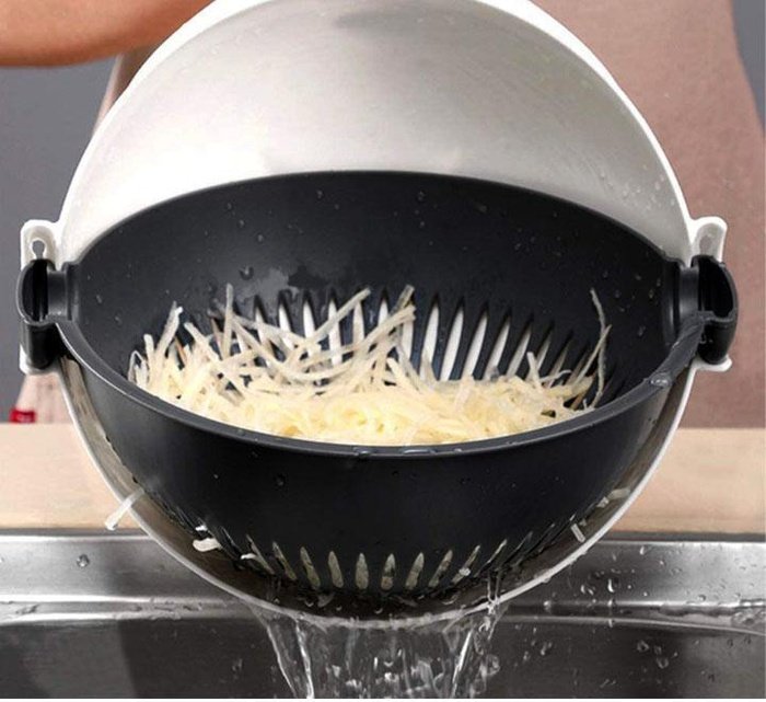 Multi-cutter for vegetables 6 in 1 with a rotating drainage basket