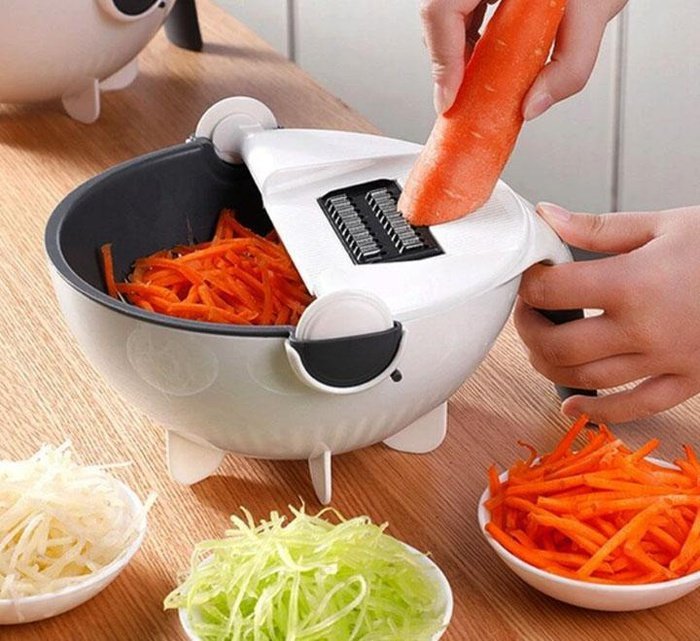 Multi-cutter for vegetables 6 in 1 with a rotating drainage basket