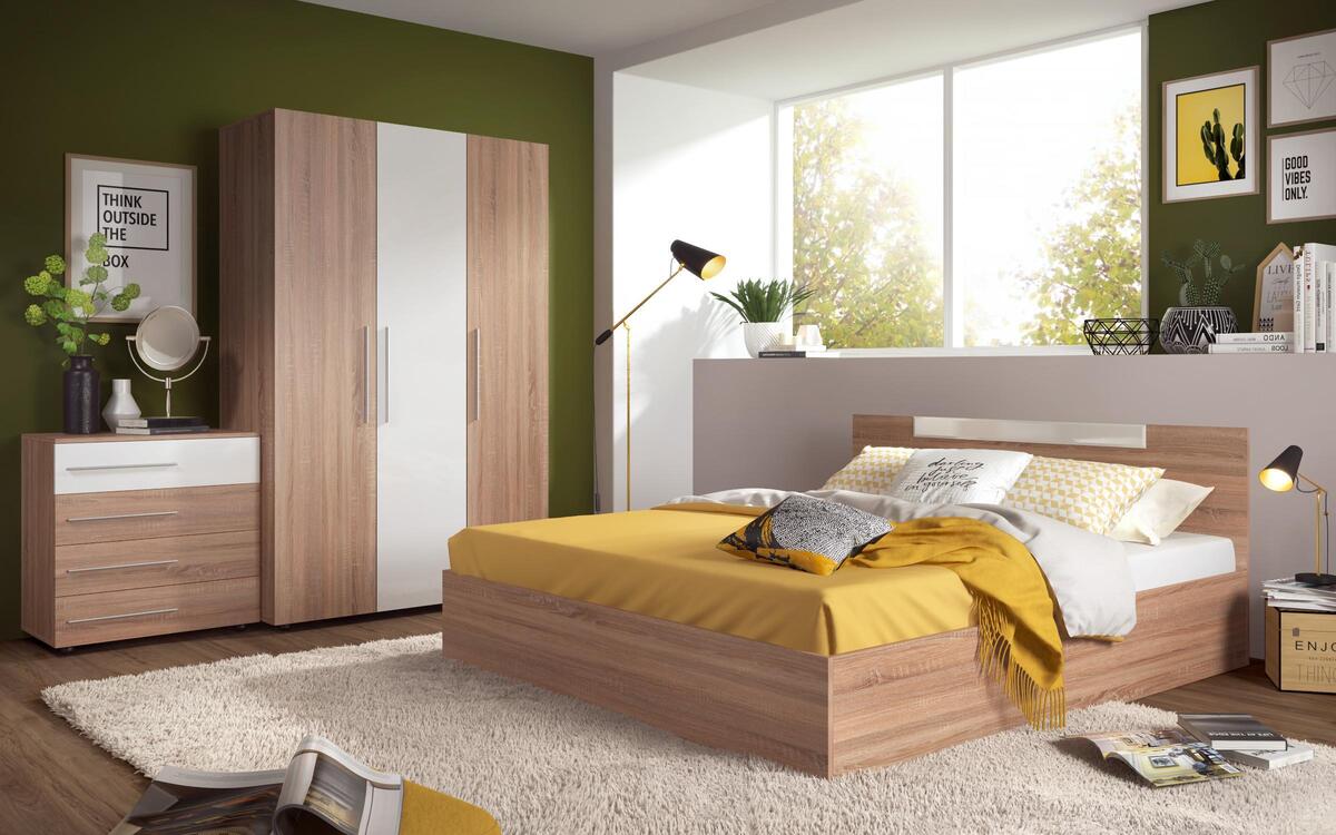 Bedroom set Alfredo 160x200 oak sonoma + white glossy