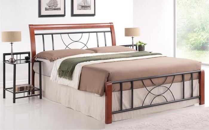 Double bed Liam 160x200 antique cherry + black