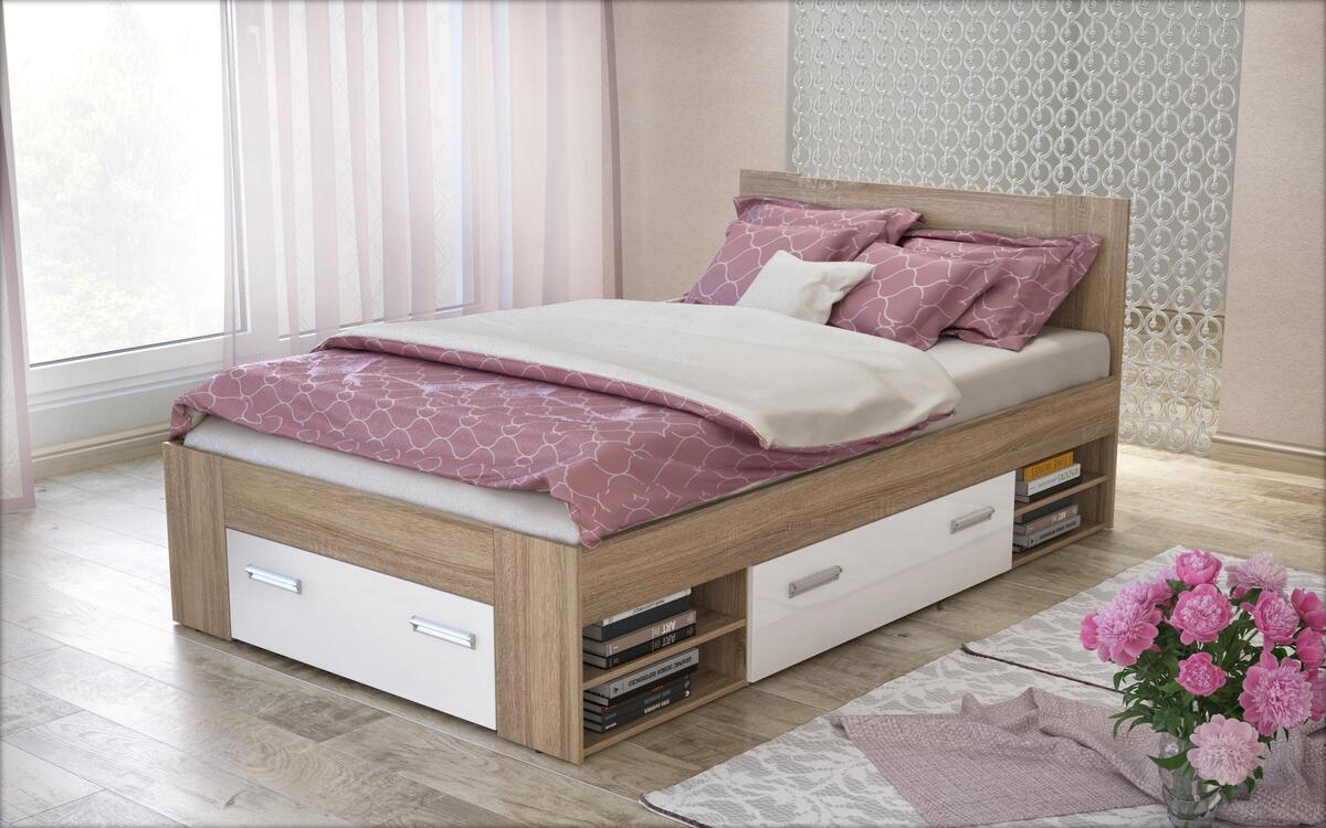 Semi-double bed + drawers Lucas 120x200 wenge + o sonoma