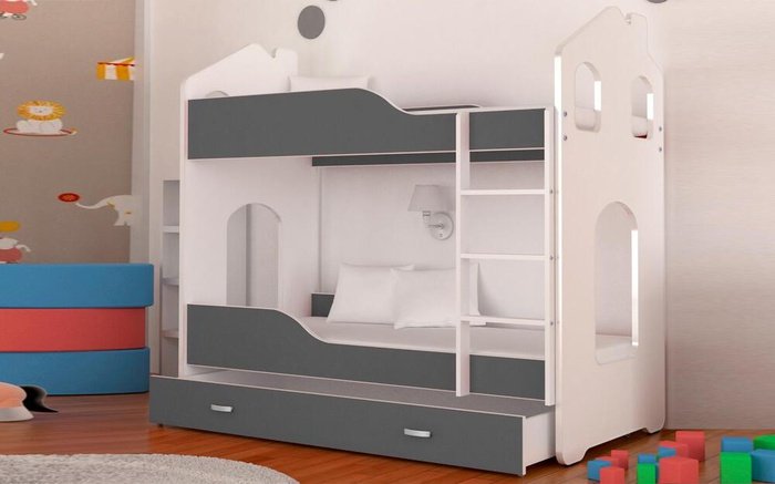 Children's bunk bed + mattresses Lilian 80x190 white + grey