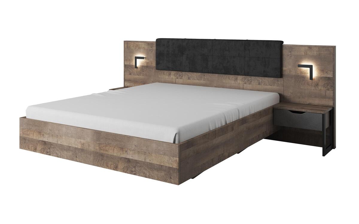 Double bed + 2 bedside tables Eldenor 160x200 oak sand + matera