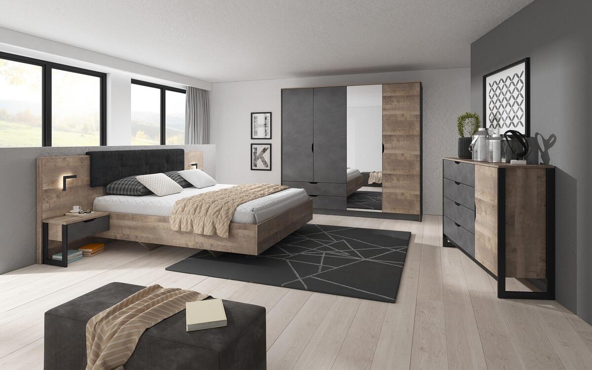 Double bed + 2 bedside tables Eldenor 160x200 oak sand + matera
