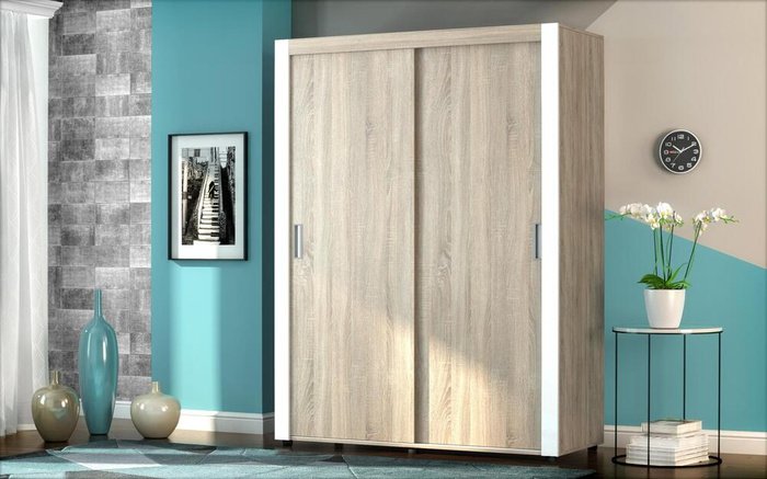 Wardrobe Wanda 9258 sonoma oak + glossy white edging
