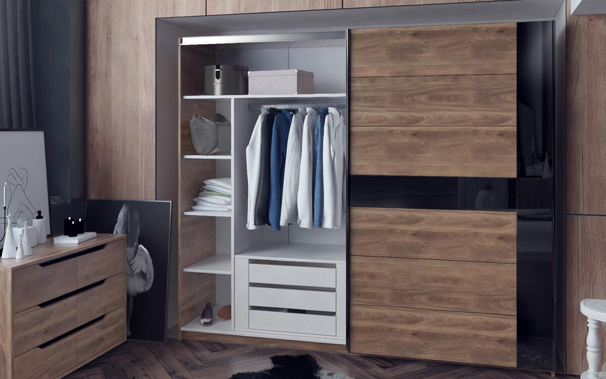 Wardrobe Joe 6894 oak castello brandy + black glossy