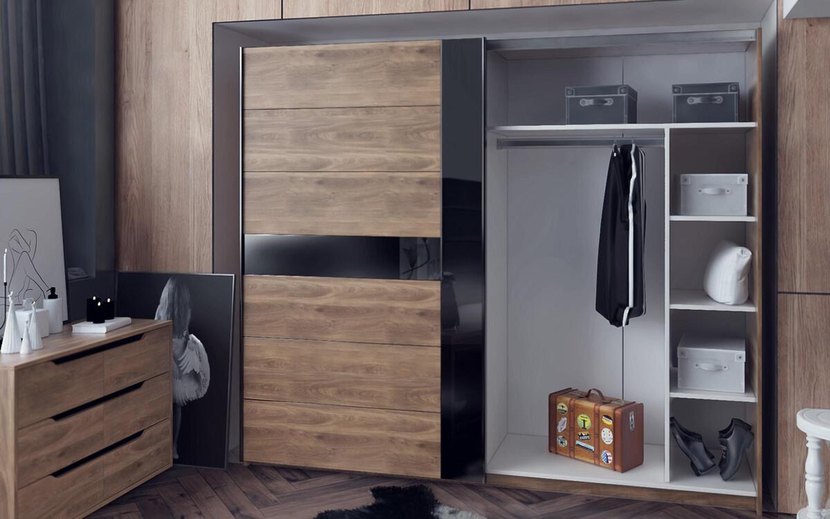 Wardrobe Joe 6894 oak castello brandy + black glossy