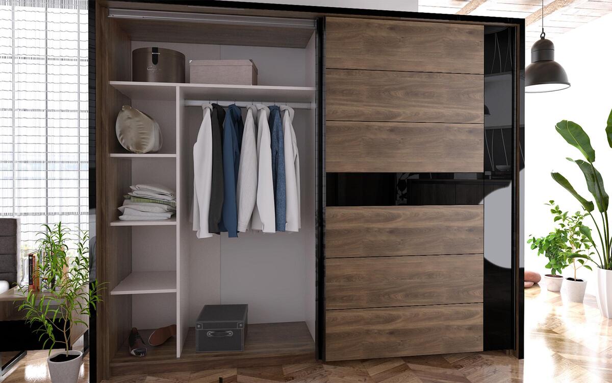 Wardrobe Joe 6894 oak castello brandy + black glossy