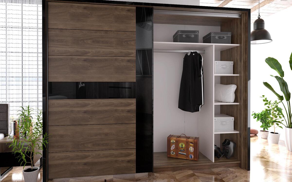 Wardrobe Joe 6894 oak castello brandy + black glossy