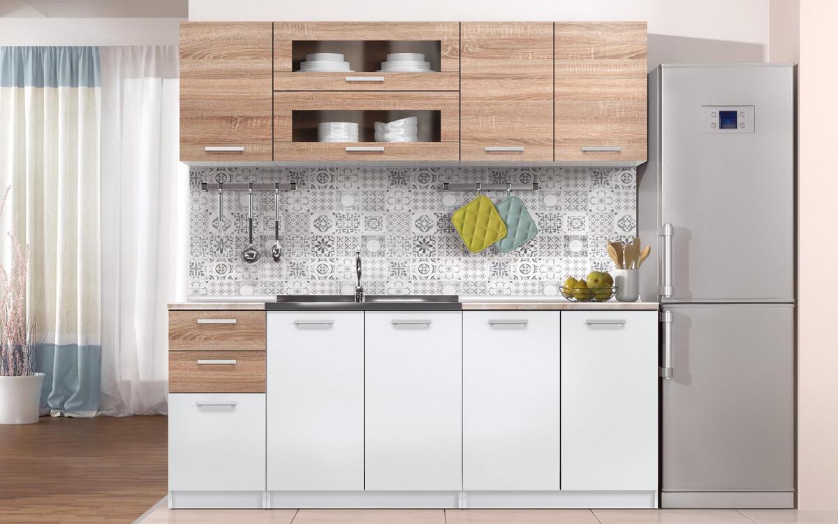 Kitchen composition Darvin 2.00 m. white + sonoma oak