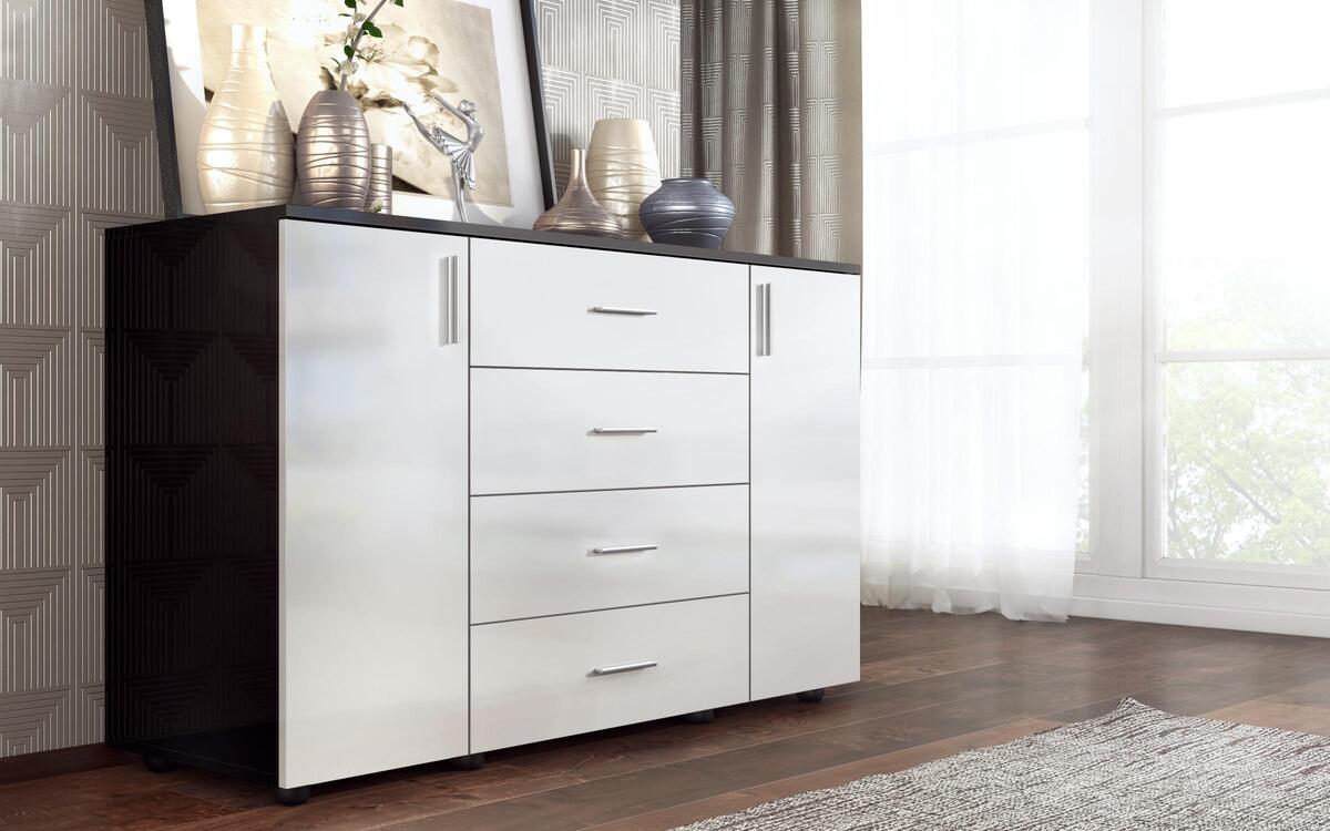 Chest of drawers Lorien 5623 white + black glossy