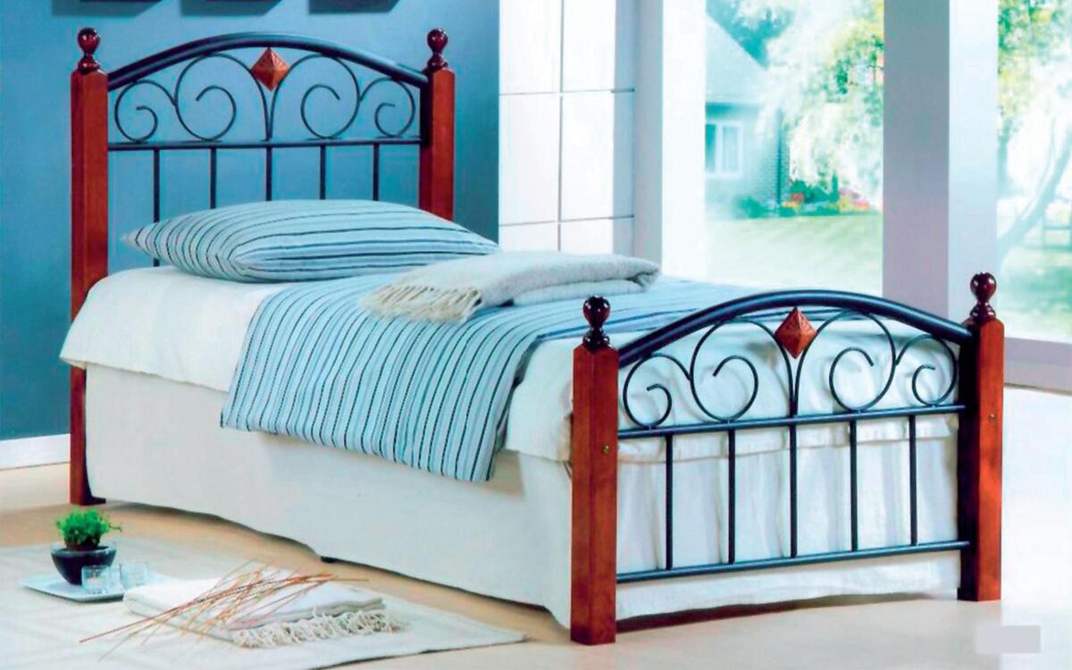 Single bed Maranello 90x200 dark walnut wood + black