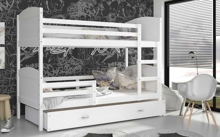 Children's bunk bed + mattresses Orlando 80x190 pine + grey