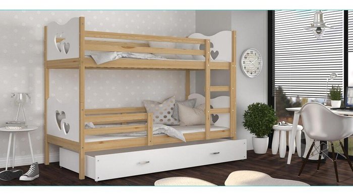 Children's bunk bed + mattresses Rasmus 80x190 oak sonoma + white