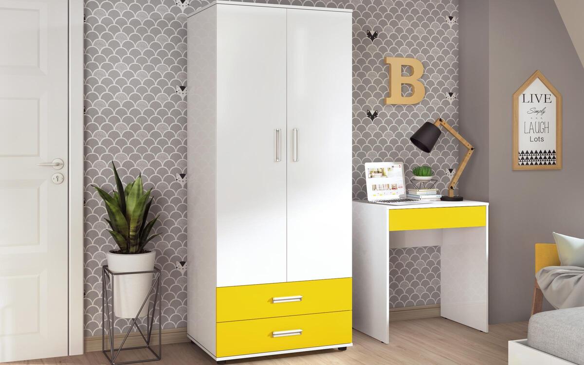 Children's bedroom set Michel 90x200 white glossy + yellow sagre