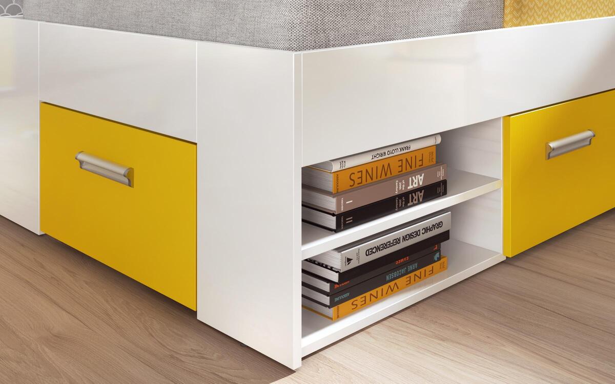Children's bedroom set Michel 90x200 white glossy + yellow sagre