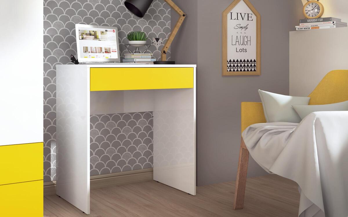 Children's bedroom set Michel 90x200 white glossy + yellow sagre