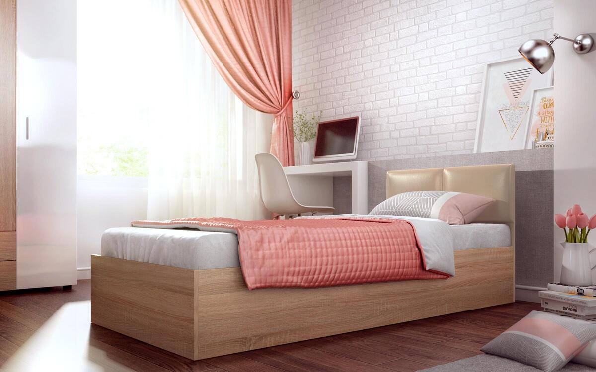 Mordor single bed 90x200 sonoma oak + brown leather