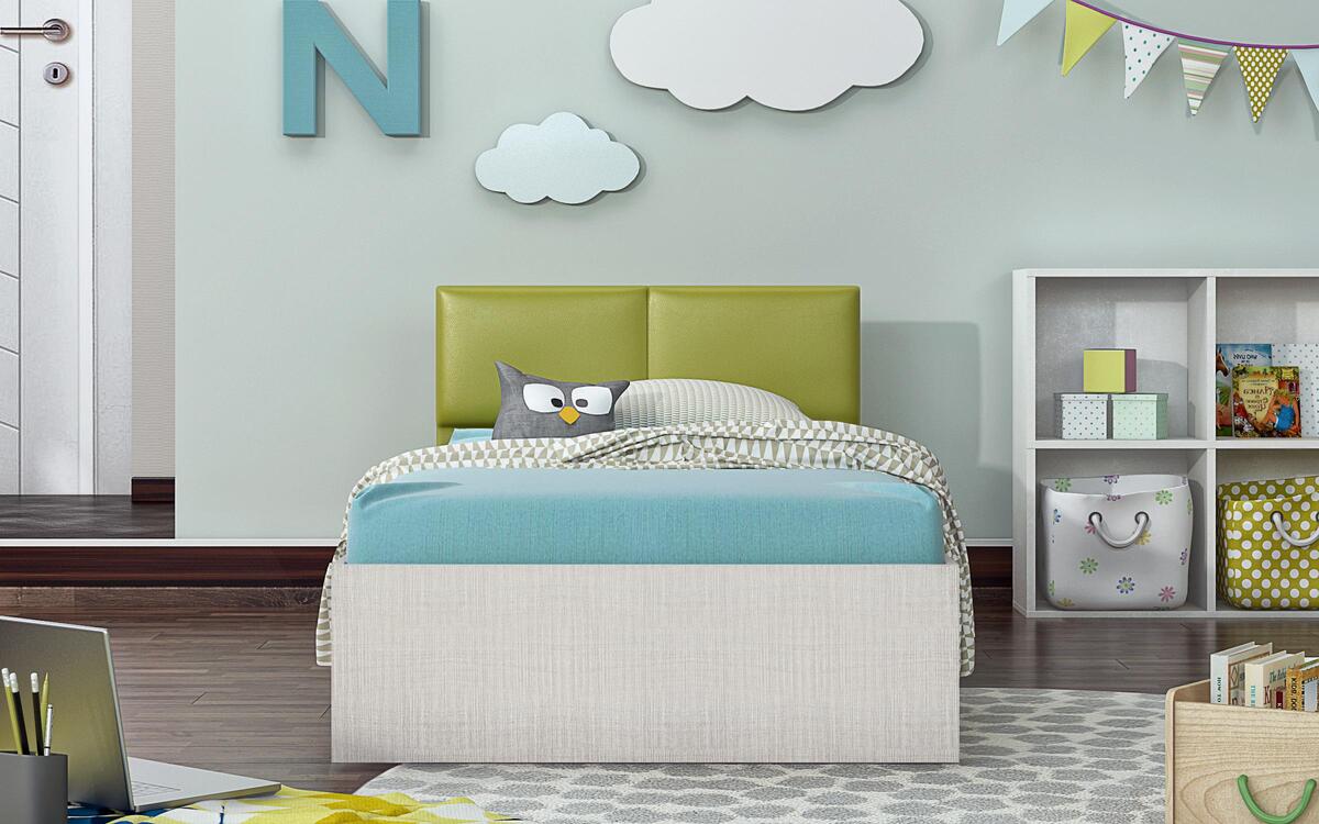 Single bed Mordor 90x200 light perier + green leather