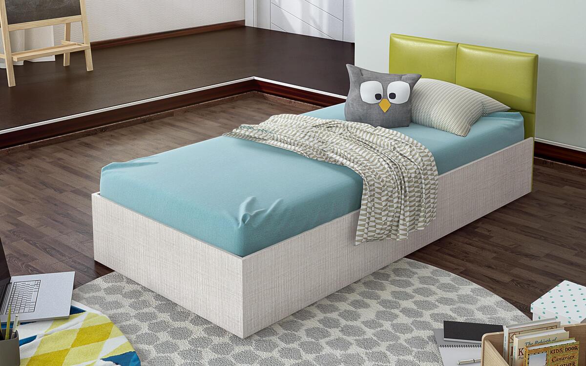 Single bed Mordor 90x200 light perier + green leather