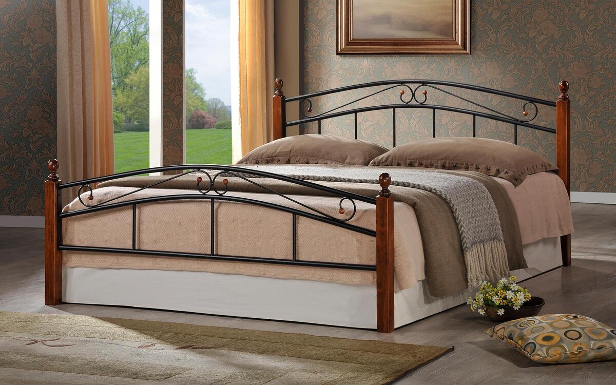 Double bed Narnia 160x200 dark walnut wood + black