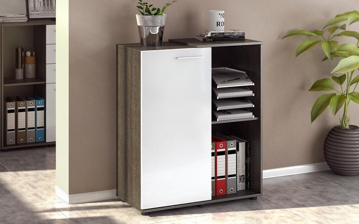 Office cupboard Rustico L1 8433 anthracite oak + white gloss