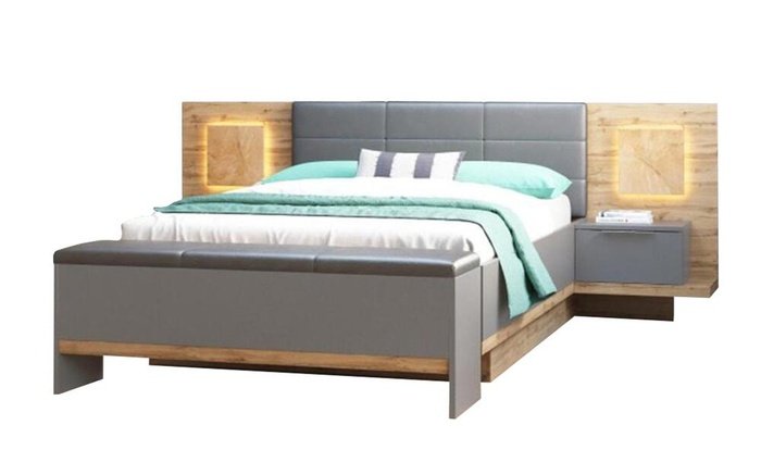 Double bed Olive 160x200 oak vottan + grey
