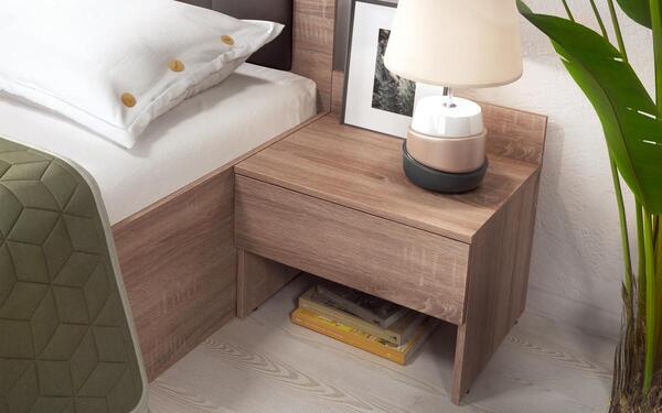 Double bed + 2 bedside tables Twix 160x200 oak sonoma + brown skin